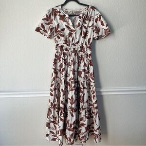 Kate & Sam Earthy Botanical Cotton Cottagecore Boho Modest Earthy Midi Dress S